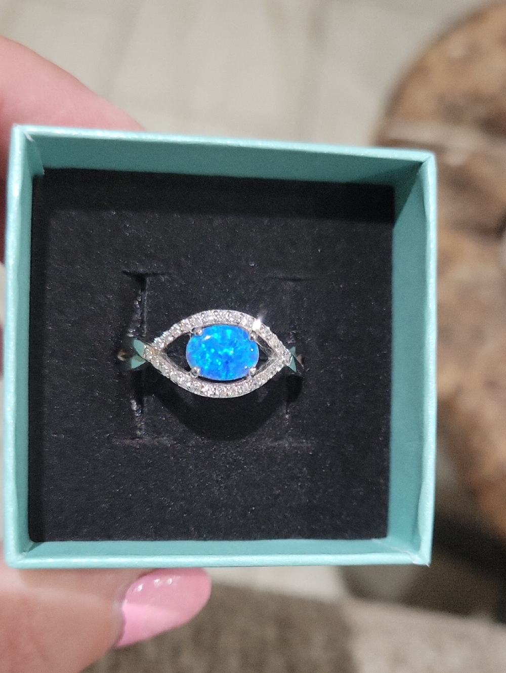 Blue Opal Halo Silver Ring - Women's Jewelry